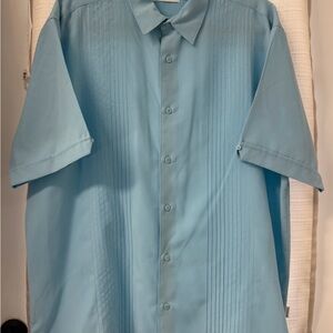 Men's Pre-Owned Cubavera Ombre Embroidered Panel Shirt, Light Blue, Size XL.